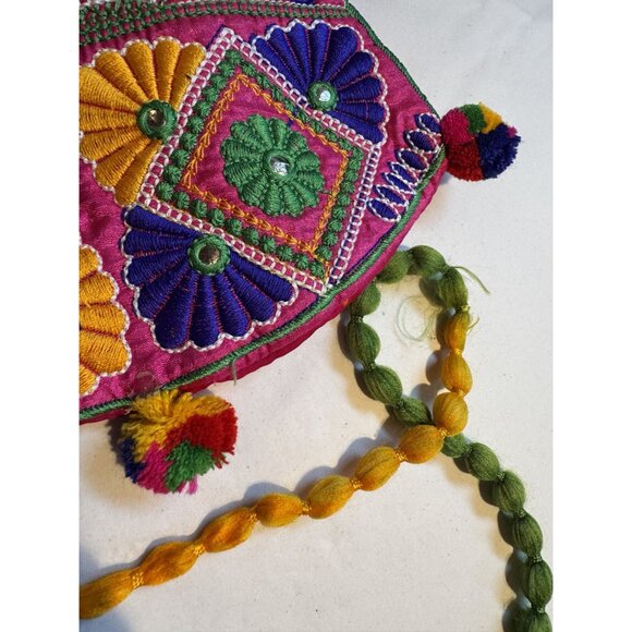 Handmade Embroidered Boho Crossbody Bag With Peacock Design & Multicolor Strap - Picture 6 of 16